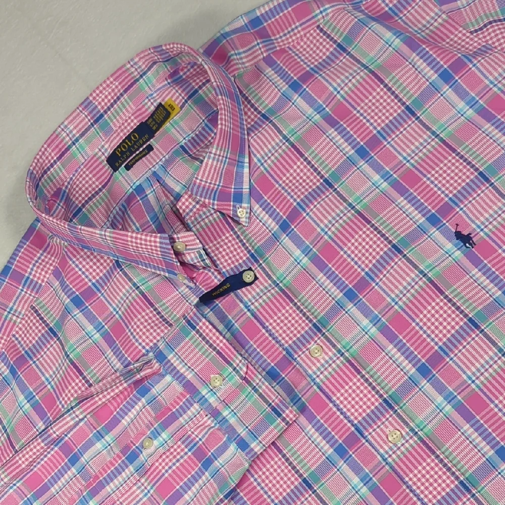 NEW Polo Ralph Lauren Performance Moisture‎ Wicking Plaid Button-down Mens 5XL